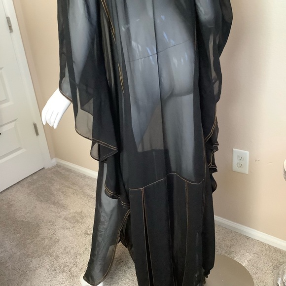 African Black and Orange Kaftan Sheer Dress - Picture 11 of 12